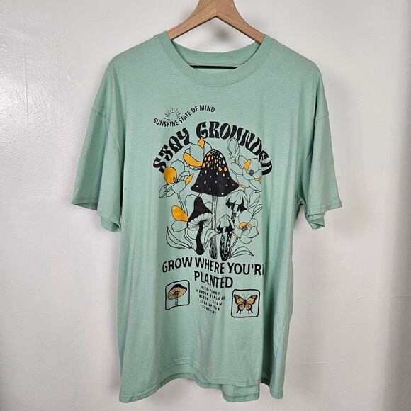 Isaac Morris Stay Grounded Graphic‎ Short Sleeve Tee XL Sage Green Nature Grow - Picture 1 of 4